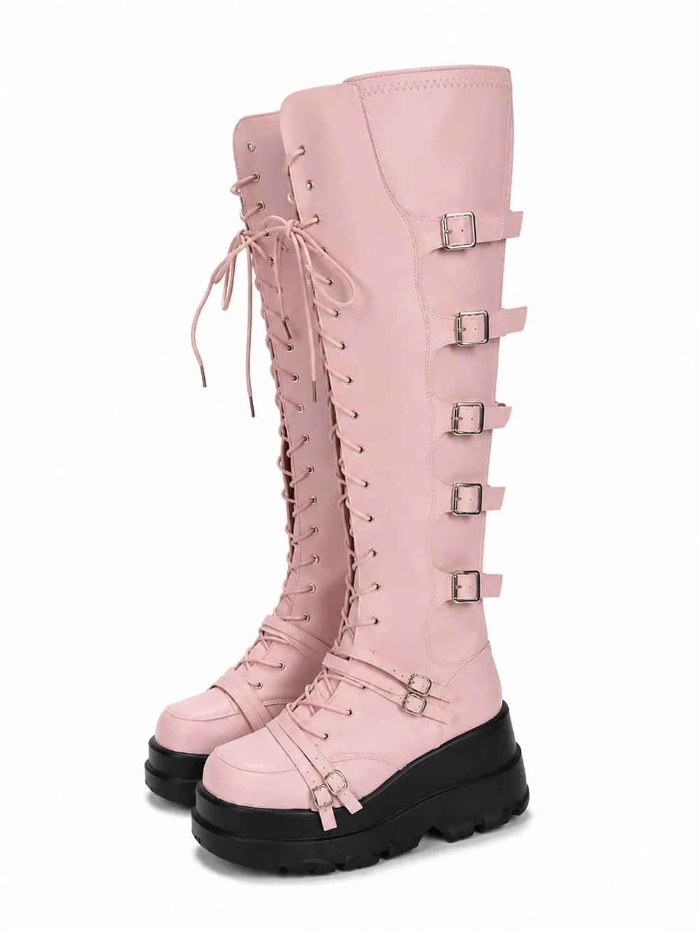 Platform Boots Over Knee Thigh High Goth Boots Chunky Heel Pink Size 8.5
